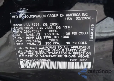 2024 Volkswagen Atlas Cross Sport 2.0T Sel Premium R-Line из США, поврежденный, VIN 1V2FE2CA5RC229506